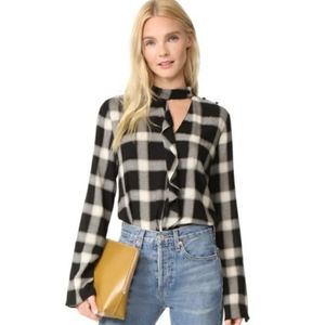 Derek Lam 10 Crosby Cascade Black Plaid Top
